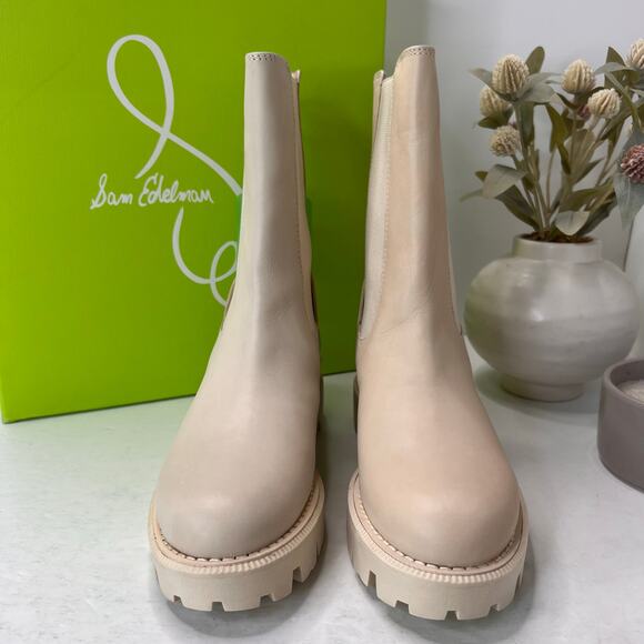 Sam Edelman Genia Leather Chunky Wedge Chelsea Boot Ivory Women's US 6.5M NWB - Picture 2 of 12